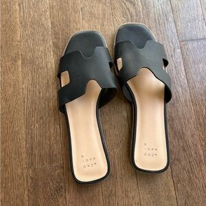 H&M Black Slide Sandals with Tan Insole